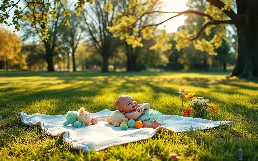 outdoor play with newborn